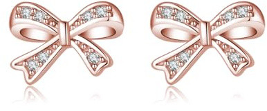 SLUYNZ Solid 925 Sterling Silver Tiny Bow Earrings Stud for Women Teens CZ Bowknot Stud Earrings
