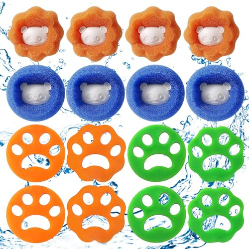anyìshwu Anti Poil Machine à Laver, 16 Pièces Boule Anti Poil, Enleve Poil Animaux Réutilisable, Balle de Lavage, Attrape Poils Machine a Laver pour Vêtements et la Literie