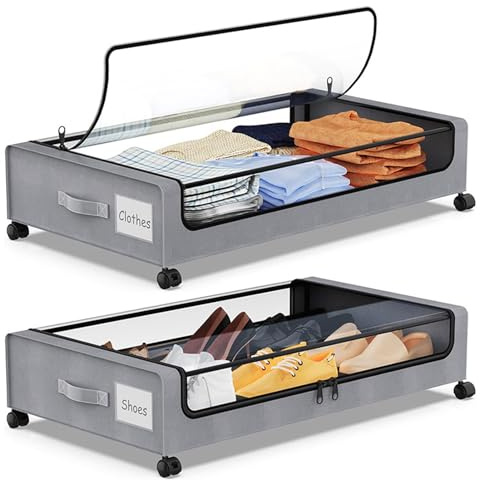 Depisuta Bajo la cama de almacenamiento con ruedas, Rolling compacto bajo la cama contenedor de ahorro de espacio fácil de sacar bajo la cama contenedores de almacenamiento con tapas (2PCS)