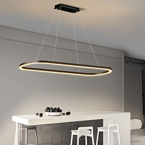 Aleaty Modern ovales desig Esstisch Hängeleuchte LED Büro Pendelleuchte Dimmbar mit Fernbedienung Pendellampe Hoehenverstellbar Deckenlampe für Büro Esstisch Arbeitszimmer (Schwarz, L120cm)