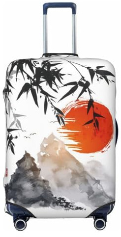 Gaxfjru Housse de protection pour valise de voyage en bambou japonais avec imprimé soleil - Lavable - Anti-rayures, Noir , XL