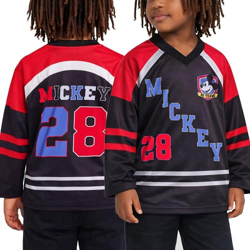Disney Boys Sports Jersey - Mickey Mouse Cars Lightning McQueen Lilo and Stitch Hockey Baseball Jersey for Boys (Size: 3T-7), Size 4T, Black/Blue Mickey