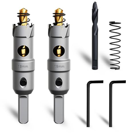 METOTY 2 Stück 19mm lochsäge metall，Hartmetall Lochsäge,Hartmetall Bohrer,mit Ein zusätzlicher nitrierter Stufenführungsbohrer gratis und L-Wrench,für Stahl Eisen Aluminum Metall