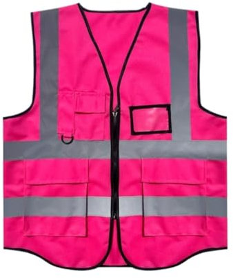 GOOPEEG Warnweste， Reflektierende Weste Weste Verkehr Baustelle Radfahren Reflektierende Kleidung Reflektierendem(Pink)