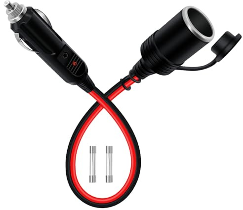 YINGAYOU Kabel Verlängerung Zigarettenanzünder 14AWG KFZ 12V 24V Kabel Verlängerung mit LED Lichter und Sicherung 15A/20A für PKW, LKW, Wohnmobile (0.5 m)