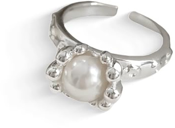 JEYORZY 1 Pcs Unregelmäßiger Perlen-Damen-Silberring, Offen Verstellbar Perlenring, Ring Glänzender Fingerring, Anmut, barocker Perlenring, modischer Statement-Ring, geeignet für den Jahrestag