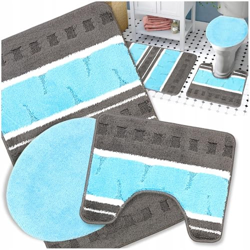 Decorator HOME Badteppich Set 3-TLG. Türkis & Grau – rutschfest & Weich, Badematte für Badezimmer Teppich 50x80 cm & 50x40 cm - Ideal für Fußbodenheizung