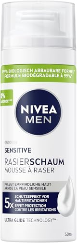 NIVEA Men Sensitive Mousse à raser (50 ml), mousse à raser pour peaux sensibles, mousse à raser douce pour hommes avec camomille, provitamine B5 et vitamine E