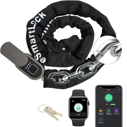 Fingerabdruck-Fahrradketteneschloss mit Schlüssel eLinkSmart Wasserdichtes Bluetooth App Bike Schloss (100CM Länge 8MM Durchmesser) für Fahrrad, Scooter, Motorrad, Tor