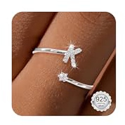 Maynor 925 Sterling Silver Rings for Girls Women A-Z Initial Cubic Zirconia Adjustable Rings from Sizes J½ to S Thumb Finger Ring Teen Girl Gifts