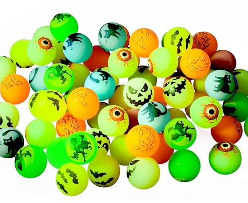 24 Stück bunte Halloween-Leucht-Elastikbälle - 30 mm Durchmesser, Kunststoffmaterial, 24-teiliges Paket - Großartig Geschenk