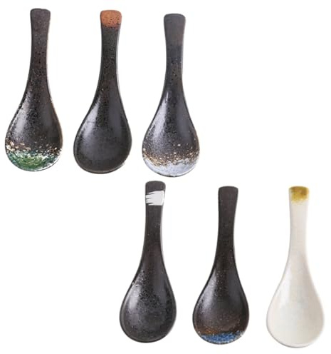 TOBBOMEY 6 piezas Cucharas de Cerámica para Sopa y Arroz Resistentes al Calor Diseño Japonés y Multifunción para Cocina y Comedor Color Aleatorio Color Aleatorio