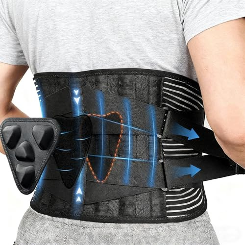 Bwaliffury Faja Lumbar Para Hombre y Mujer, con 4 varillas de soporte, Alivio de Dolor y Ciática, Transpirable, para Descompresión Trabjo Deporte, Corrector de Postura (Large)