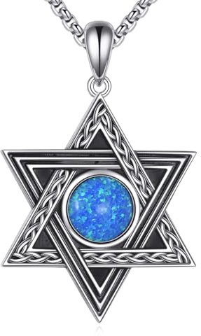 KZX Davidstern Halskette 925 Sterling Silber Blaue Opal Davidstern Anhänger Jüdischer Stern Schmuck Geschenke für Frauen und Männer
