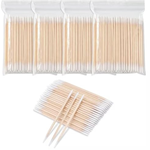 Cotton Buds, 400Pcs Double Pointed Tip Swabs, Wood Handle Small Pointed Tip Head Cotton Sticks for Eyebrow, Eyeline, Tattoo, Beauty, Make-up, Nail Polish, Jewelry, Arts and Crafts Clean