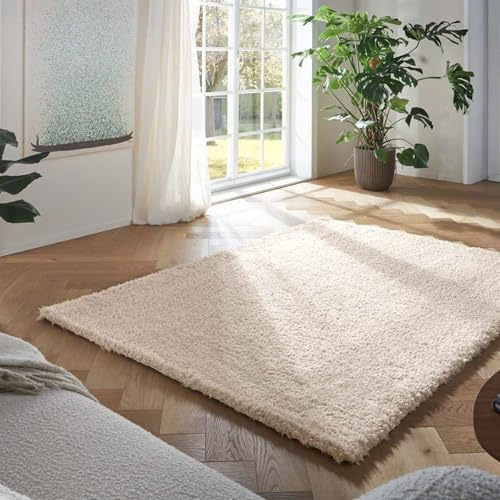 Taracarpet Flokati Teppich Langflor Kuscheliger Shaggy Weich Hochflor Wohnzimmer Schlafzimmer Home deko Modern Flauschig Anti-Rutsch Unterseite Beige 080x150 cm