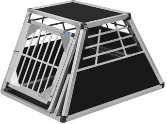 ALPUNA Transportbox N81 – Aluminium Hundebox 95×70×58 cm, Auto Hundebox mit Notausstieg, sicherer Hundetransport im Kofferraum mit Stoßstangenschutz