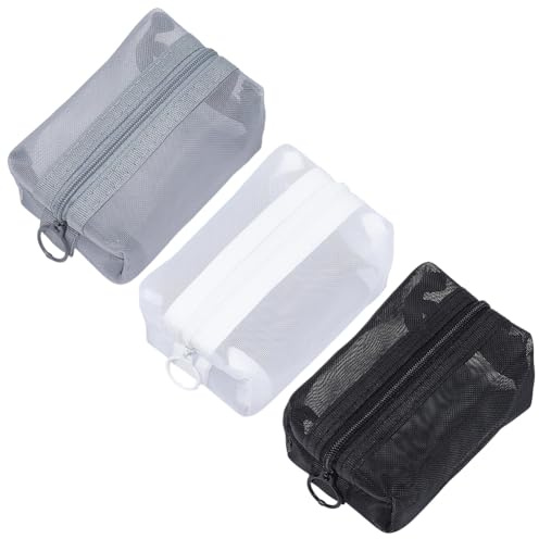GORGECRAFT 3 pochette de Rangement Carrée Portable en Maille en Nylon avec Fermeture Éclair pour Maquillage Petite Pochette à Monnaie Étui de Voyage Produits Cosmétiques Organisateur de Rouge à Lèvres