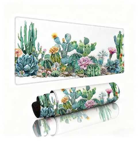 Alfombrilla Escritorio Cactus Alfombrilla Ratón Crisantemo Tapete Escritorio 800x300x3mm, Almohadilla Raton Superficie Resistente a Salpicaduras, Desk Mat con Bordes Cosidos Duraderos, Portátil 0B-328