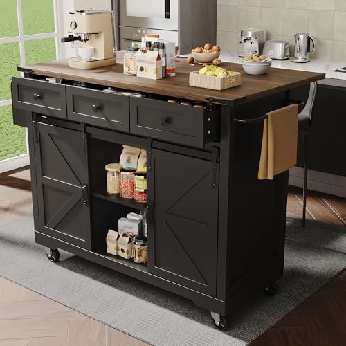 Isola da cucina mobile con piano di lavoro estraibile, carrello da cucina con 2 ante scorrevoli, 3 cassetti e vano portaoggetti, armadietto da buffet, carrello da portata e armadio da cucina effetto