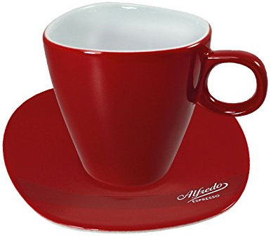 Fairtrade J.J.Darboven MILCHKAFFEETASSEN rot mit Untertassen von Alfredo Espresso, 6 Stück