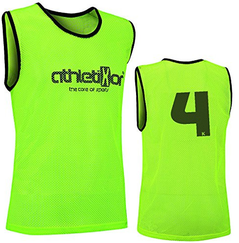 athletikor 12 Fußballleibchen mit Rückennummern - Trainingsleibchen - Leibchen - Markierungshemden (Gelb, ab B Jugend - Erwachsene XL: 73X60CM)