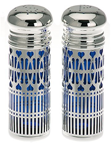 silberkanne Spargisale e spargipepe con Inserto in Vetro Blu igienico, Placcato Argento, 7 x 2,5 cm