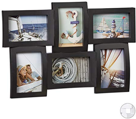 Relaxdays Bilderrahmen für mehrere Fotos, Collage für 6 Bilder, Fotorahmen 3D-Optik, zum Hängen, 33 x 47,5 cm, schwarz