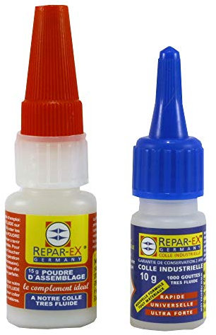 BRICOLAGEPRO - lot de Colle Professionnelle Repar-ex 10g et de Poudre d'Assemblage 15g - Tous Supports