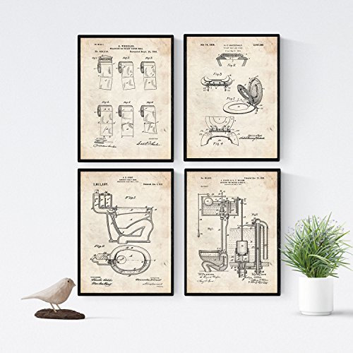 Nacnic Set 4 Posters Décoration Murale de Style Vintage A4 sans Cadre (Toilette)