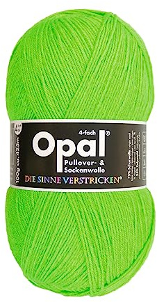 Opal Uni (425m) 4-fädiges Garn - Wollmischung, leuchtende Volltonfarben, Garn für warme Socken und Pullover, 2011 Neongrün, 1 x 100 g