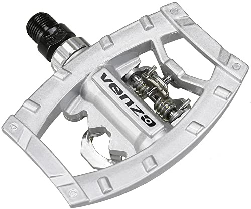 Venzo Dual Function Platform Multi-Use Compatible with Shimano SPD Mountain Bike Bicycle Sealed Clipless Pedals - Dual Platform Multi-Purpose - Great for Touring, Road, Trekking Bikes - Silver