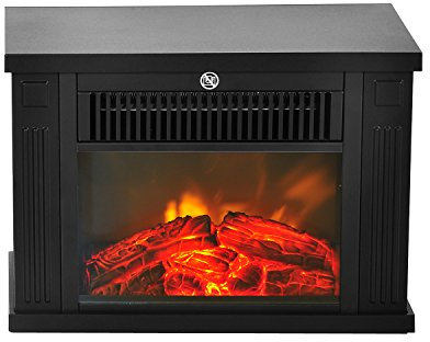 HOMCOM Chimenea Eléctrica de Mesa 600/1200W Chimenea Silencio Decorativa Chimenea Portátil Efecto Llama Realista para Habitación de 10-15 m² 34x17x25 cm Negro