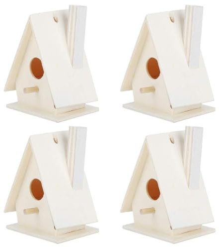 HERCHR Lot de 4 Maisons d'oiseaux, Maison d'oiseaux, Nichoir pour Oiseaux en Bois,Kits de nichoir pour Les Enfants à Construire Une Maison d'oiseau en Bois Suspendue, 5,5x4x7,5cm
