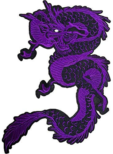Großer Drachen-Aufnäher, bestickt, zum Aufbügeln, 34 cm, geeignet für DIY-Jeans, Jacken, Kleidung, Taschen (lila)