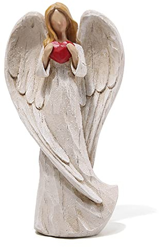 Hodao 8.75inch Resin Praying Angel Sculpture Figurine for Gifts Home Decoration Praying commemorating Angel Statue, exquisitely Carved and Hand-Painted Characters (with Hear)