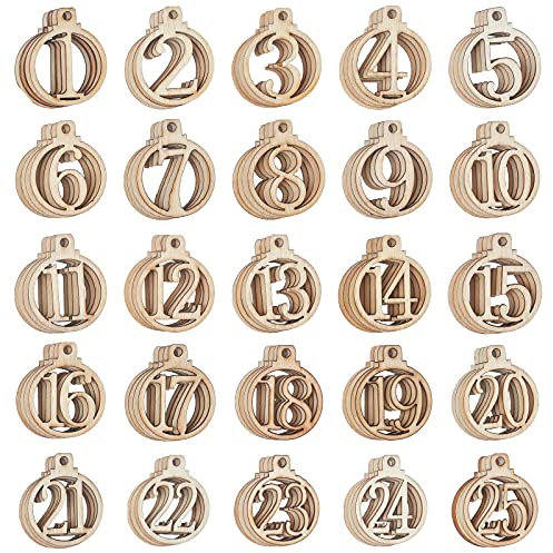 NBEADS 100 Pcs Number Wooden Calendar, 1-25 Christmas Countdown Advent Calendar, Wooden Number Pendants for Christmas Tree Decoration, DIY Crafts Gift Tags, Hanging Ornaments