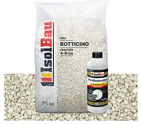 Isolbau Steinteppich Aussen Komplettset Marmorkies 25kg + Bindemittel bis 2,5m² Botticino 4/8mm Epoxidharz, Terassenboden, Natursteinboden Marmorkies Bodenbelag, Steinboden, Marmorstein Innen Außen