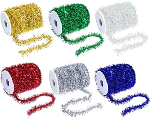 6 Color Glitter Christmas Tinsel Garland-32.8 Yard Thin Christmas Tinsel Garland for Christmas Tree Birthday Party Decorations Supplies (Six Color)