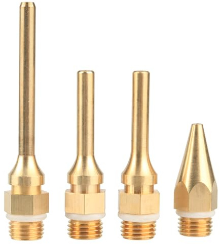 4 ugelli per pistola per colla a caldo, punta in rame, 34/50/50/70 mm, filettatura 10,8 mm | Ugello di ricambio per modellismo, fai da te, 4 misure, dorato, punta fine lunga