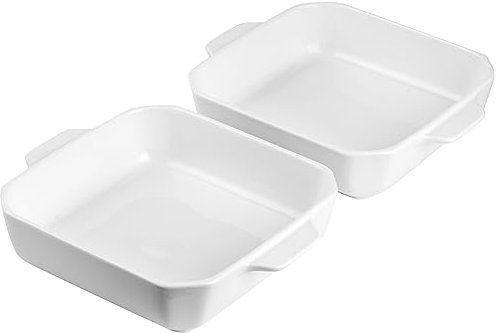 Onniyor Ceramic Baking Dishes, Square Baking Pans with Handles, Lasagna Pans Deep, Brownie Pans for Cooking, Casserole Dishes, Cake Pans, Bakeware Set for Kitchen, Oven Safe, 8 x 8 inches, Set of 2,