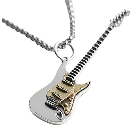 IMINI Collier ras du cou en forme de guitare de musique rock pour homme femme garçon punk gothique pendentif tendance cadeau personnalisé bijou pour amitié papa meilleure amie chaîne de 61 cm