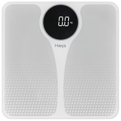 Haepi- Pèse personnes électronique avec grand plateau, grand écran rétro-éclairé-LED blanc très lisible- Design et précis-Capacité maximale de 180kg- Piles incluses- Garantie 15 ans