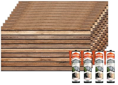 IZODEKOR 3D Wandpaneele Holzoptik | 50x100x2 cm | Dekorative Styropor Wandverkleidung Holzeffekt aus EPS für Innen- und Außenbereiche | Wasserfest | Inklusive Styroporkleber | AP-02
