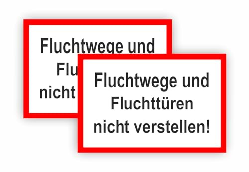 11 cm 2 Stück Hochwertige Schild Aufkleber-Folie Sticker Decal Fluchtweg Fluchttüren Brandschutz Feuer Nicht Verstellen Verboten S696