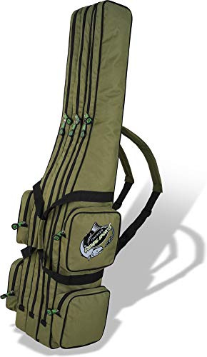 normani Rutentasche Rod Case Angelkoffer Futteral mit 2, 3 oder 4 Ruten-Fächern, Verschiedene Längen wählbar - stark wasserabweisender Fishing Rucksack Oliv 3 Innenfächer 160 cm