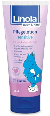 Linola Baby & Kind Pflegelotion sensitiv - 1 x 200 ml - Für Gesicht und Körper | pflegende Hautcreme für sensible Baby- und Kinderhaut