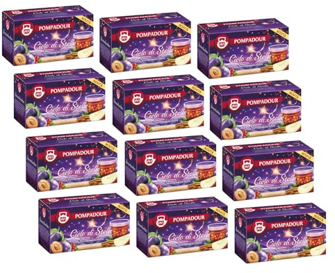 Pompadour® | Mélange de fruits à la cannelle et à la prune | Infusion de Pomme, Cannelle, Prune et Clou de Girofle - 12 x 20 Filtres (600 Gr) | Tisane Ciel étoilé