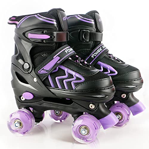 Roller Skates for Kids Adjustable Roller Skates with Light Up Wheels, Fun Illuminating for Boys Girls, Rollerskates for Kids Beginners, Suitable for Indoor Outdoor (Black/Purple, Medium/UK 1-4/)