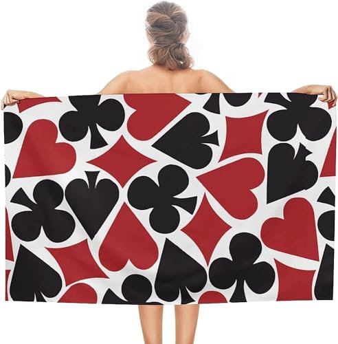 Latwerio Strandtuch Kartenspielen, 3D Handtuch Kartenspielen Badetücher, Absorbierendem Strandtuch Mikrofaser Weich Badetuch Groß für Camping Fitnessstudio Reise Strandhandtuch 100x200 cm A4740
